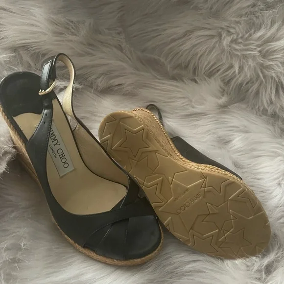 Jimmy Choo Amely 105 Slingback Cork Platform Wedge Sandals Black